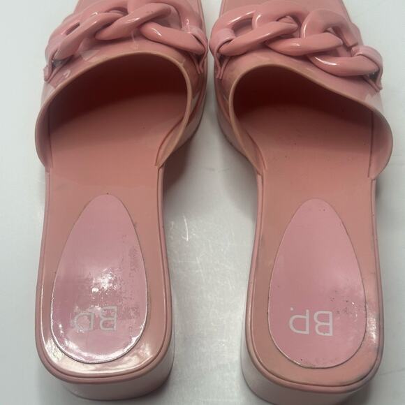 BP LOLLY POLYURETHANE CHAIN LINK EMBELLISHED BARBIE PINK SLIDES -HALLOWEEN 8M - Picture 4 of 9